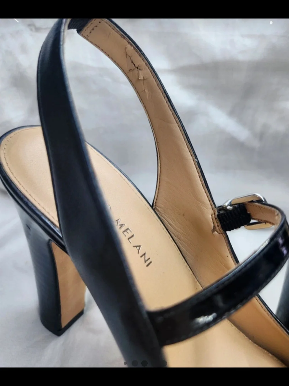 ANTONIO MELANI Black Peep-Toe Slingback Heels with Strap